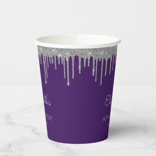 Gepersonaliseerde Paarse Zilveren 40ste Verjaardag Papieren Bekers (Links)
