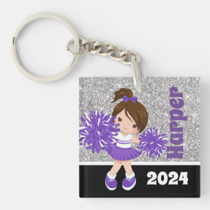 Gepersonaliseerde Paarse & Zilveren Cheerleading S Sleutelhanger