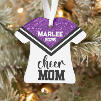 Gepersonaliseerde Paarse & Zwarte Cheer Mom Orname Ornament