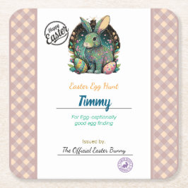 Gepersonaliseerde paaseieren van kinderen vierkante kartonnen onderzetter