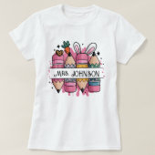 Gepersonaliseerde Paasleraar Naam T-shirt; Bunny P T-shirt (Design voorkant)