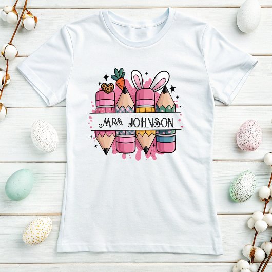 Gepersonaliseerde Paasleraar Naam T-shirt; Bunny P T-shirt