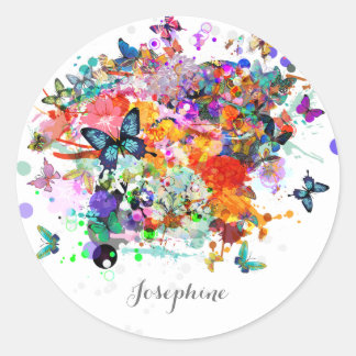 Gepersonaliseerde Paint splash Vlinders Pop Art Ronde Sticker