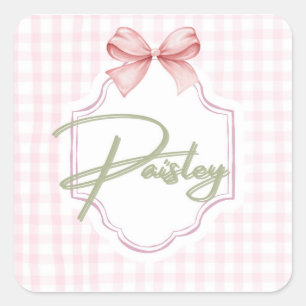 Gepersonaliseerde Paisley Baby Girl Nursery Gingha Vierkante Sticker