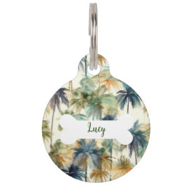 Gepersonaliseerde palmbomen patroon ronde huisdier huisdierpenning