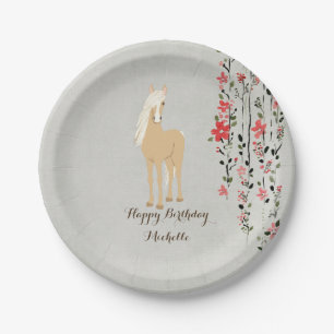 Gepersonaliseerde Palomino Pony Flowers Paardenver Papieren Bordje