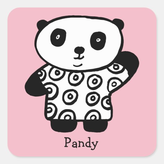 Gepersonaliseerde Pandy de Panda Vierkante Sticker (Voorkant)