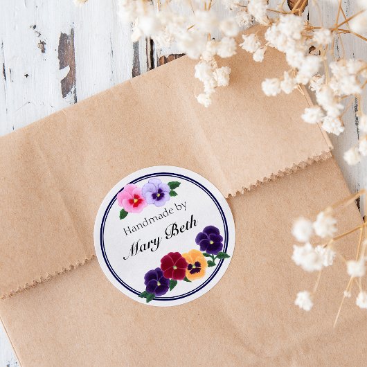 Gepersonaliseerde Pansies Floral Handmade Label