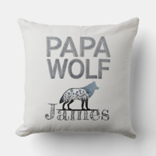 Gepersonaliseerde Papa Wolf Natuur Silhouet Kussen