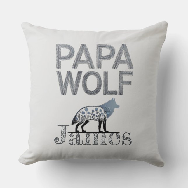 Gepersonaliseerde Papa Wolf Natuur Silhouet Kussen (Voorkant)