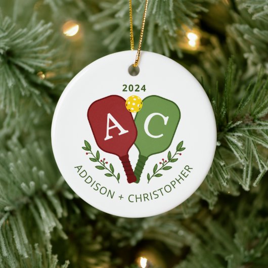 Gepersonaliseerde Paren Pickleball Kerst Ornament (Boom)