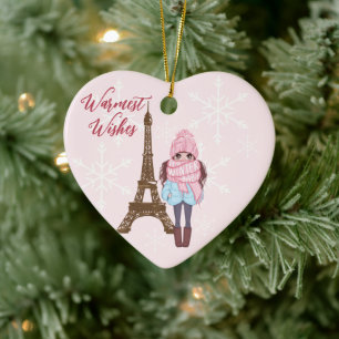 Gepersonaliseerde Paris Eiffel Tower Pink Kerstmis Keramisch Ornament