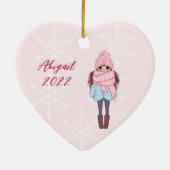 Gepersonaliseerde Paris Eiffel Tower Pink Kerstmis Keramisch Ornament (Achterkant)