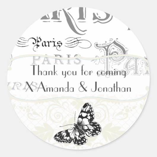 Gepersonaliseerde  Paris Thmet Wedding Party Ronde Sticker (Voorkant)