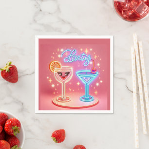 Gepersonaliseerde Party Time Neon Uitnodiging Servet
