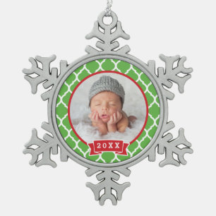 Gepersonaliseerde pasgeboren foto Keepsake Ornamen Tin Sneeuwvlok Ornament