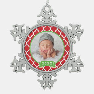 Gepersonaliseerde pasgeboren foto Keepsake Ornamen Tin Sneeuwvlok Ornament