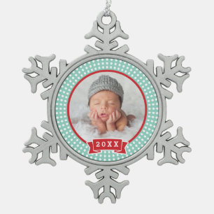 Gepersonaliseerde pasgeboren foto Keepsake Ornamen Tin Sneeuwvlok Ornament