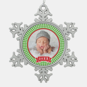 Gepersonaliseerde pasgeboren foto Keepsake Ornamen Tin Sneeuwvlok Ornament