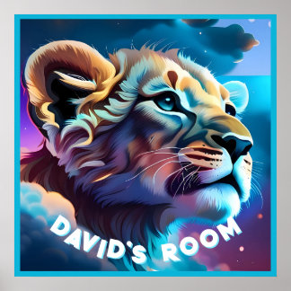 Gepersonaliseerde Pastel Baby Lion Wall Art Poster