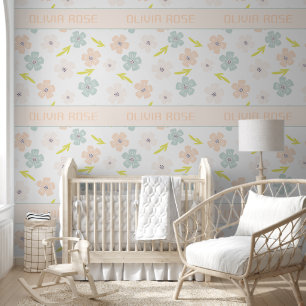 Gepersonaliseerde Pastel Bloemen Baby Naam Wallpap Behang