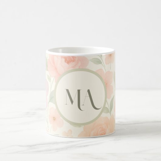 Gepersonaliseerde Pastel Bloemen Mok met Monogram (Center)