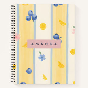 Gepersonaliseerde Pastel Blueberry & Lemon Patroon Notitieboek