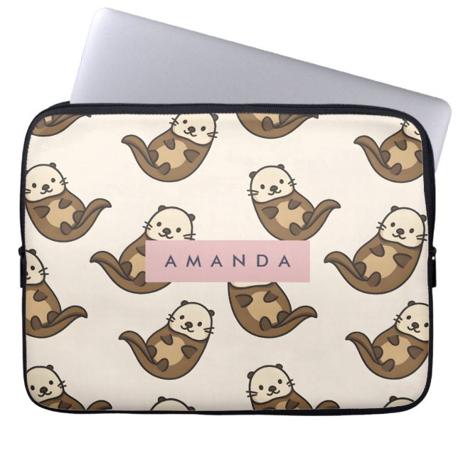 Gepersonaliseerde pastel Charming Cat Pattern Laptop Sleeve (Voorkant)