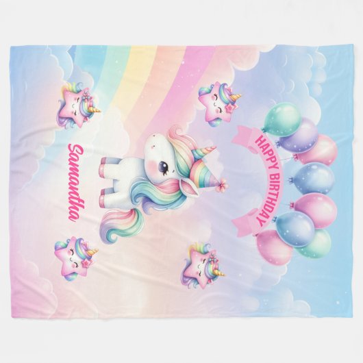 Gepersonaliseerde Pastel Eenhoorn Deken Meisjes Ve (Voorkant (Horizontaal))