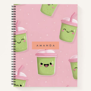 Gepersonaliseerde pastel Kawaii Matcha Melkthee Notitieboek