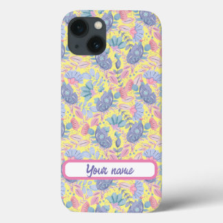 Gepersonaliseerde Pastel Kleur Vogels en bloemen iPhone 13 Hoesje