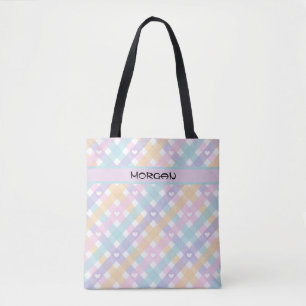 Gepersonaliseerde Pastel Rainbow Gingham Pattern T Draagtas