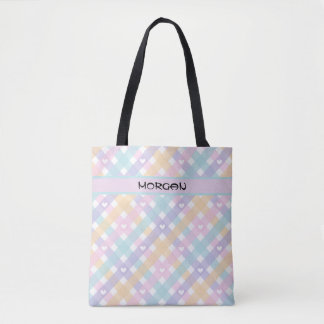 Gepersonaliseerde Pastel Rainbow Gingham Pattern T Draagtas