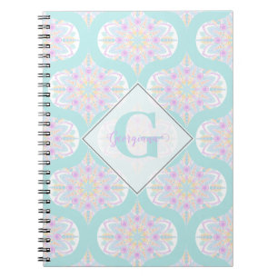Gepersonaliseerde Pastel Regenboog Bloemen Mandala Notitieboek