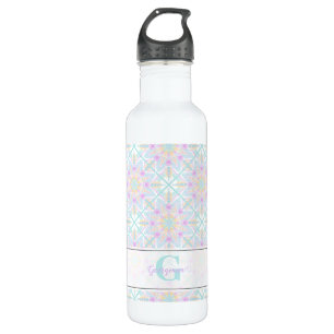 Gepersonaliseerde Pastel Regenboog Bloemen Mandala Waterfles