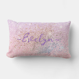 Gepersonaliseerde pastel roze blauw glitter kussen