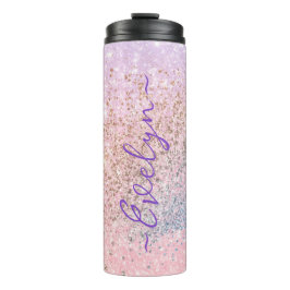Gepersonaliseerde pastel roze blauw glitter thermosbeker