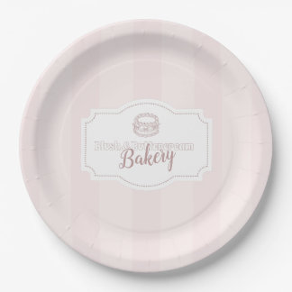 Gepersonaliseerde pastel roze cake bakkerij papieren bordje