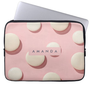 Gepersonaliseerde Pastel Roze met Crème Stip Laptop Sleeve