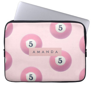 Gepersonaliseerde pastel roze nummer 5 biljartbal laptop sleeve