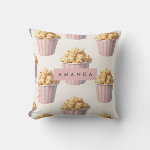 Gepersonaliseerde pastel roze popcorn emmer kussen