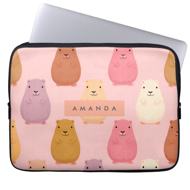 Gepersonaliseerde pastel Schattige Capybara Patter Laptop Sleeve (Voorkant)