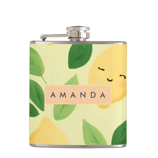 Gepersonaliseerde Pastel Schattigee Lachende Citro Heupfles (Voorkant)