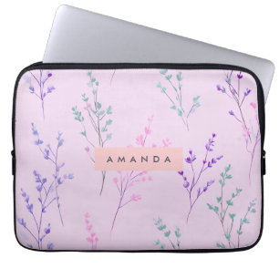 Gepersonaliseerde pastelbloem, elegant laptop sleeve