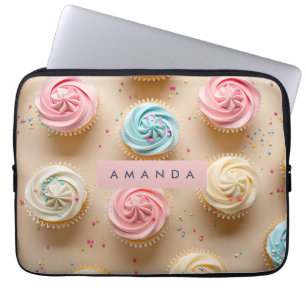 Gepersonaliseerde Pastelkleurige Cupcake Strooisel Laptop Sleeve