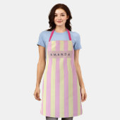Gepersonaliseerde pastelroze en gele streep schort (Gedragen)