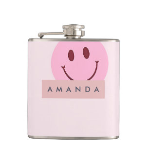 Gepersonaliseerde Pastelroze Smiley Face Heupfles