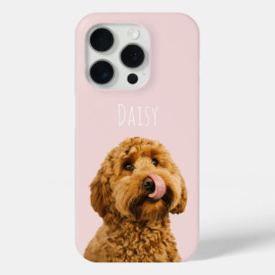 Gepersonaliseerde Pastelroze telefoonhoes met hond iPhone 15 Pro Case