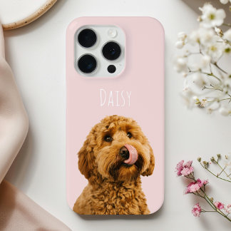 Gepersonaliseerde Pastelroze telefoonhoes met hond iPhone 15 Pro Case