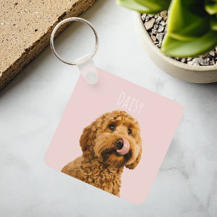 Gepersonaliseerde Pastelroze telefoonhoes met hond Sleutelhanger